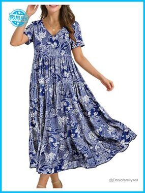 Women's Casual Maxi Dress with Pockets - Floral Boho Swing Dress
